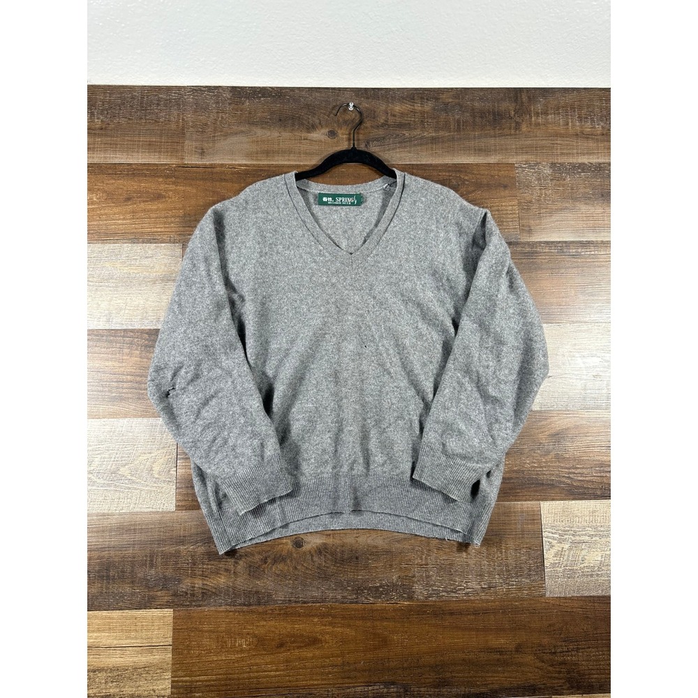 Spring 100% Cashmere V-Neck Sweater Gray Knit Pullover Size 120 Large